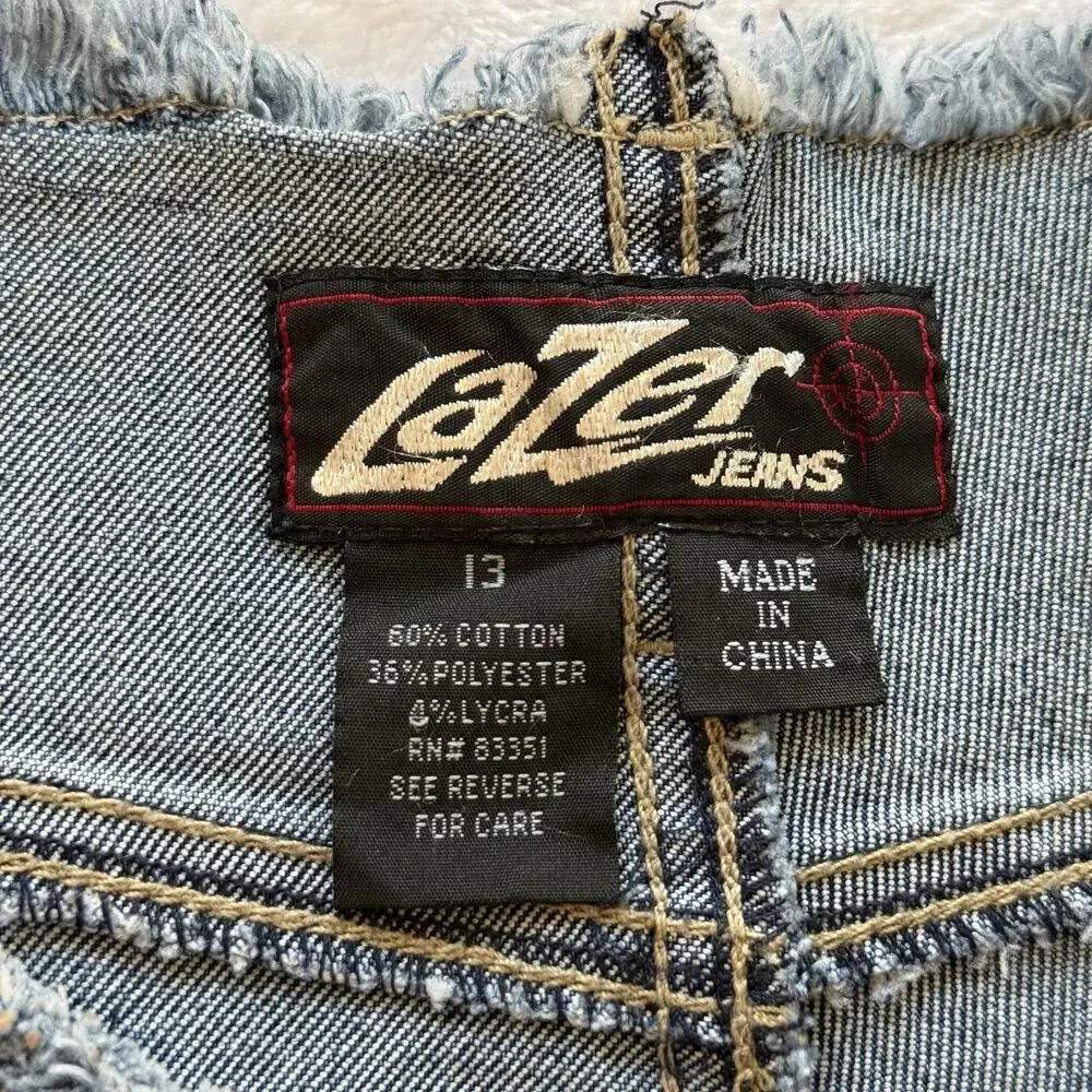 Lazer Jeans Flare Jeans Juniors 13 Blue Denim Studded Fringe Distressed Stretch - Picture 6 of 6